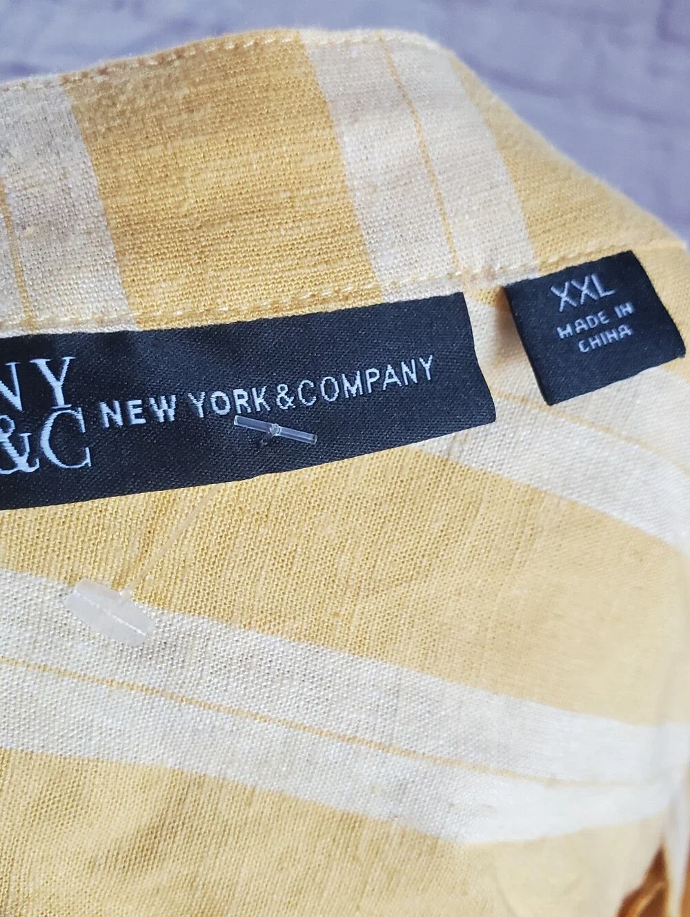 NYCO Yellow Cream Striped Wrap Midi Dress Linen Blend Belted Pockets Sleeveless